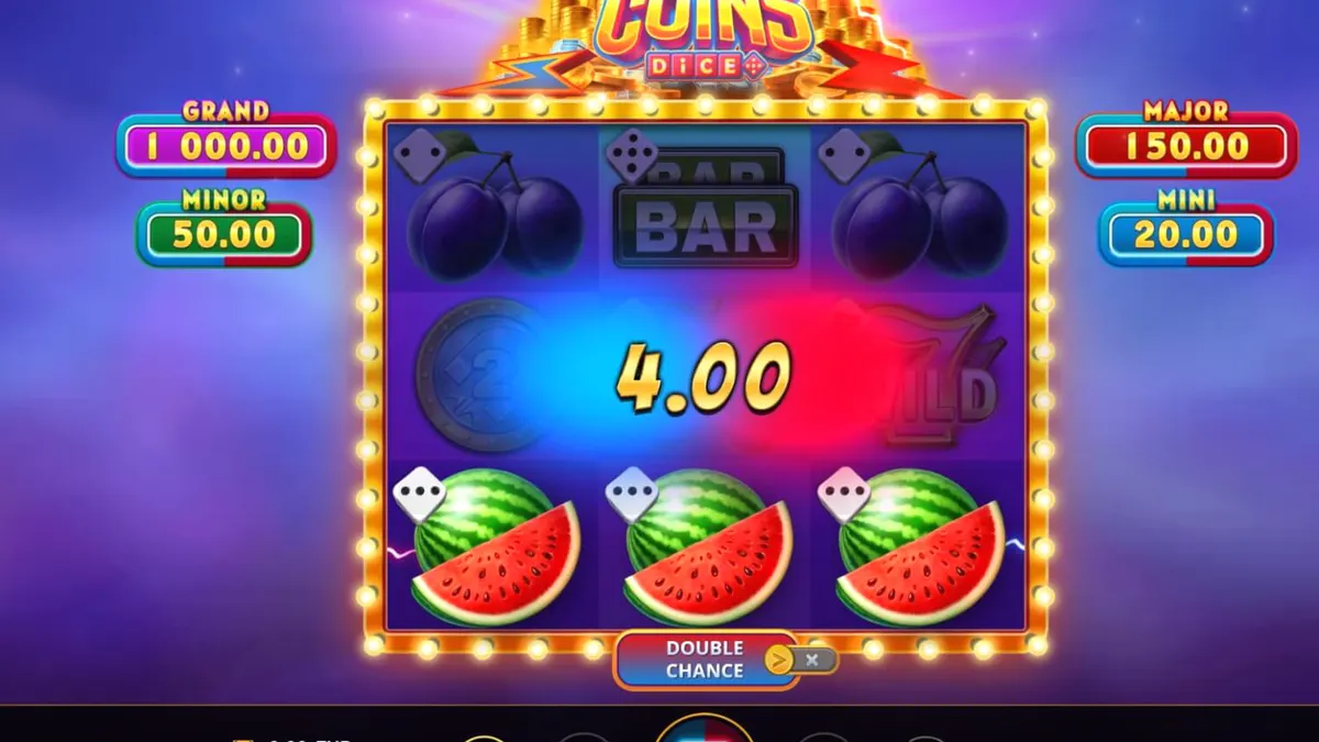 Tampilan visual slot Magnetic Coins Dice dengan simbol koin berkilau